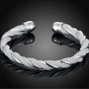 925 Silver Sterling Braided Mesh Bracelet Cuff Bracelet